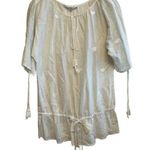Jill Stuart White Sheer Heart Embroidery Blouse Top Size Small Tassel Drawstring Photo 0