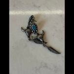 FALL CLEARANCE Vintage 80's Pewter Bull Head Dangle Earrings with Turquoise Silver Photo 2