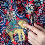 Gold Elephant Floral Silky Scarf, Decorative Purse Scarf Blue Photo 3