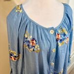 NWT FIG & FLOWER All Over Embroidered Button Front Lightweight Top Blue Sz L 💚 Size L Photo 1