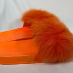 None Faux‎ Fur Slides Women’s SZ 9 EU 44 ORANGE NEW Photo 0