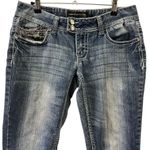 Rue 21 Y2K Twenty One Black  Denim Patchwork Embroidered Low Rise Blue Jeans 5/6R Photo 2