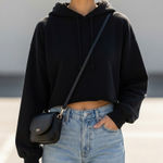 TNA Aritzia Airyaf Women Fleece Crop Hoodie Black Size 2 XS Boxy Sweatshirt Photo 0