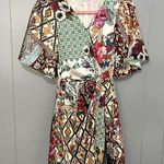 ZARA Green Printed Patchwork Satin Short Sleeve Faux Wrap Mini Summer Dress XS Photo 0