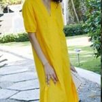 Lake Gauze Caftan Muslin Lounge Dress Yellow Large Boho Lagenlook Coastal Travel Photo 1