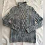 Elegant Cable Knit Turtleneck Sweater in Light Green 100% Cashmere Photo 6