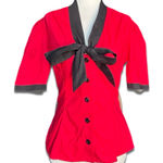 Heart of Haute Red Black Bow Tie Blouse Made In USA Cotton Retro Pinup Medium Photo 0