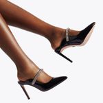 Kurt Geiger BLACK Duke Embellished High Heel Mules, Size EU 39 EXCELLENT! Photo 2