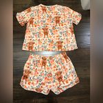 NWOT Floral Highland Cow Short Sleeve and Shorts PJ Set White Size XL Photo 2