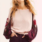Free People Casual Clash Thermal Top Contrasting Billowed Sleeve Rose Petal XS Photo 0