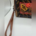 A Rare Vintage Isabella Fiore Beaded Birds Print Leather Wristlet Handbag Brown Photo 1