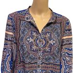 Antonio Melani  Blue Paisley Half Button Up Long Roll Tab Sleeve Shirt Dress Sz 4 Photo 2