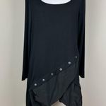 SUN KIM Tunic Top Womens Medium Black Lagenlook Asymmetrical Mixed Media Grommet Photo 0