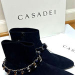 Casadei  Dark Navy Suede Ankle Boots with Chain Sz. 36.5 (US 6.5) Photo 0