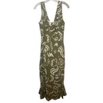 Paper Heart  Olive Abstract Print Linen Blend Sleeveless Maxi Dress Sz Large Photo 1