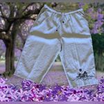 Palm Grove Women's 2X Beige Palm Flower Printed Pull On Cropped Pants Wide Leg Tan Photo 1