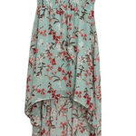 As You Wish As U Wish Green Floral Chiffon Smocked Asymmetrical Dress LARGE Cottage Flowy Photo 0