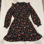 Pomelo Midi Ruffled Black Floral Long Sleeve Dress Womens Small Smocked Neckline Photo 0