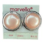 Vintage Marvella Faux Pearl Clip Earrings On Original Card Pink Photo 0
