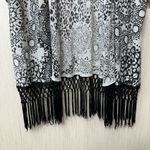 Chico's  0/S Medallion Print Boho Short Sleeve Open Front Eliska Fringe Cardigan Photo 1