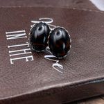 Vintage West Germany Multicolor Amber Brown Glass Cabochon Steel Stud Earrings Photo 2