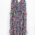 Amur Evita Silk Multicolor Floral Print Chiffon Ruffled V-Neck Maxi Dress Sz 14 Photo 5