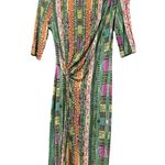 Etro 3/4 Sleeve multi color ruched geo knee length viscose cashmere dress 40 Green Size undefined Photo 0