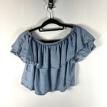 ZARA Woman Size Small Denim Cropped Peasant Loose Fit Top EUC Photo 5