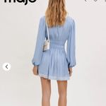 Maje  Light Blue Dress with White Lace Detail Embroidered Satin Photo 4