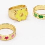 Y2K Festival Rings ā Enamel Star, Heart & Sunflower Design, Retro Colorful Gold Photo 0