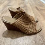 Franco Sarto  | Yvette Brown Leather Woven Peep Toe Stacked Mule Wedge Heel, 10M Photo 2