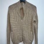 Vintage 70s PQS Womens Wool Full Zip Up Cable Knit Sweater Size L Beige Flaws Size L Photo 0