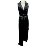 Lulus New  Posh Flair Black Velvet Satin Collared Surplice Jumpsuit Size Medium Photo 3