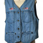 Vintage‎ Embroidered Denim Button Up Vest Blue Size 12 Photo 0