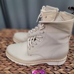 Nero Giardini Ankle Boots Women's 6.5 Beige Leather Lace Up Side Zip Booties Brown Photo 4