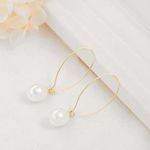 18K Gold Filled Long Dangle Pearl Earrings For Women Photo 6