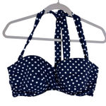 Lands' End  Navy White Polka Dot Nylon Underwire Padded Halter Bikini Top 12 DD Photo 0