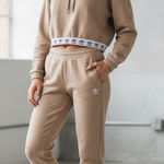 Adidas  Originals Trefoil Cropped Hoodie sweatshirt in a beige/tan color Photo 0