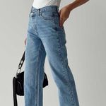 Princess Polly Holly Asymmetric Straight Leg Jean Light Wash Denim Size 2 US Photo 0