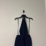 STAUD Vanessa halterneck cotton blend poplin dress pocket tie back midi navy M Blue Size M Photo 4