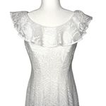 Sandra Darren 10 Lace Ruffle Dress White Textured Sleeveless Stretch Knee Length Photo 3
