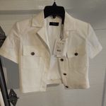 Theory Seersucker Cropped Short Sleeve Jacket Size 00 Photo 2