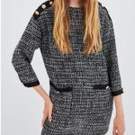 ZARA | TRF Collection Black White Tweed Shift Dress Gold Buttons Mini | Medium Photo 1