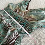 Dress Barn  Retro Print Flutter Hem Midi Dress  Teal Green Brown Whimsical Size 10 Photo 8