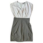 LOVE 21 Round Scoop Neck Pleated Split Sleeve Midi Beige Gray Dress Size Medium Photo 10