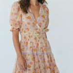 Taylor Orange and Purple Floral Midi Dress Size 8 Photo 0