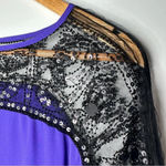 Tory Burch  Purple Black Lace Embellished 100% Silk Blouse Size 4 Photo 2