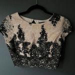 Xtraordinary Women's Lace Crop Top with Black Floral Appliqué Photo 0