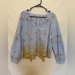 ZARA  Blouse‎ FLORAL EMBROIDERY Stripe VOLUMINOUS Sleeve Size Small Photo 3