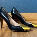 Coye Nokes Black Leather 4” High Heels with Metallic Gold Detail Size 39 Photo 0